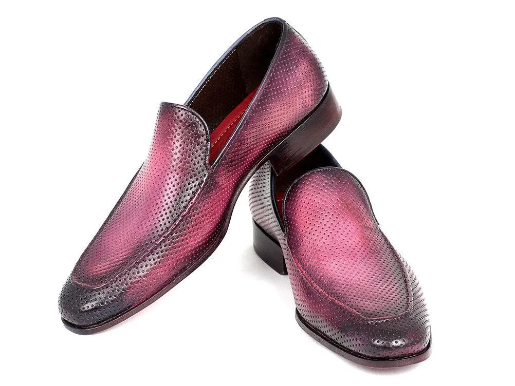 Paul Parkman Perforated Leather Loafers Purple