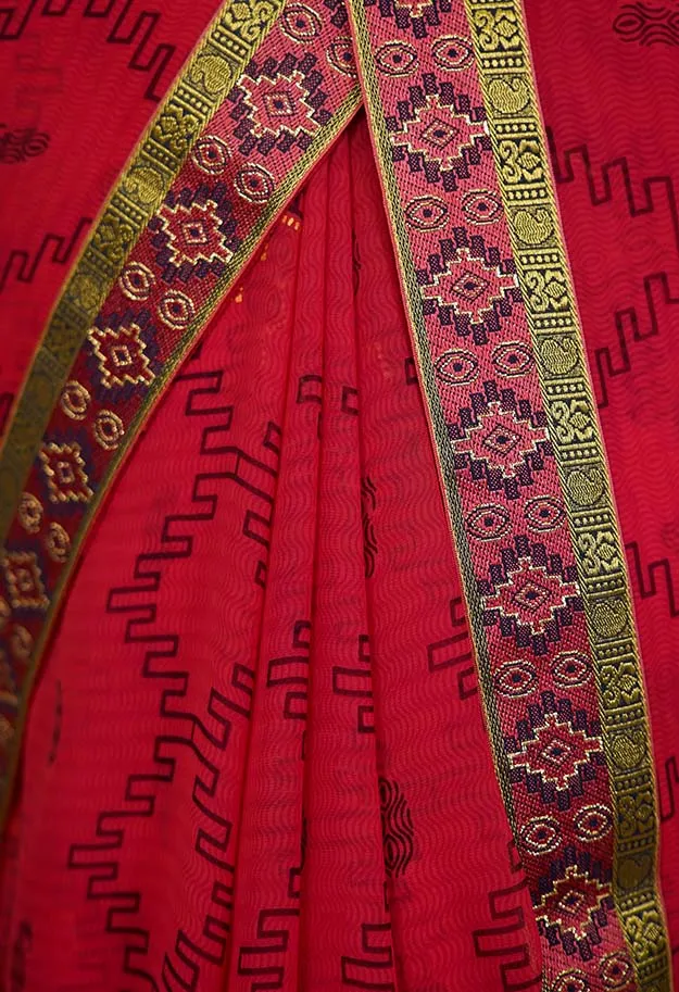 Ready to wear Geometric Printed Georgette  Woven Border Wrap IN One Minute Saree