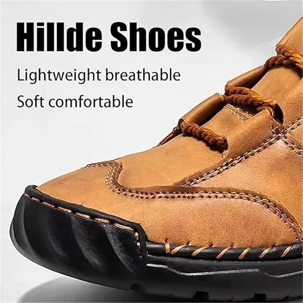 Sawbehind Men's Comfortable Handmade Leather Boots, Men's Casual Leather Handmade Non-Slip Arch Support Shoes(Black,US 6.5)