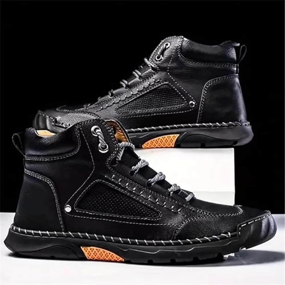 Sawbehind Men's Comfortable Handmade Leather Boots, Men's Casual Leather Handmade Non-Slip Arch Support Shoes(Black,US 6.5)