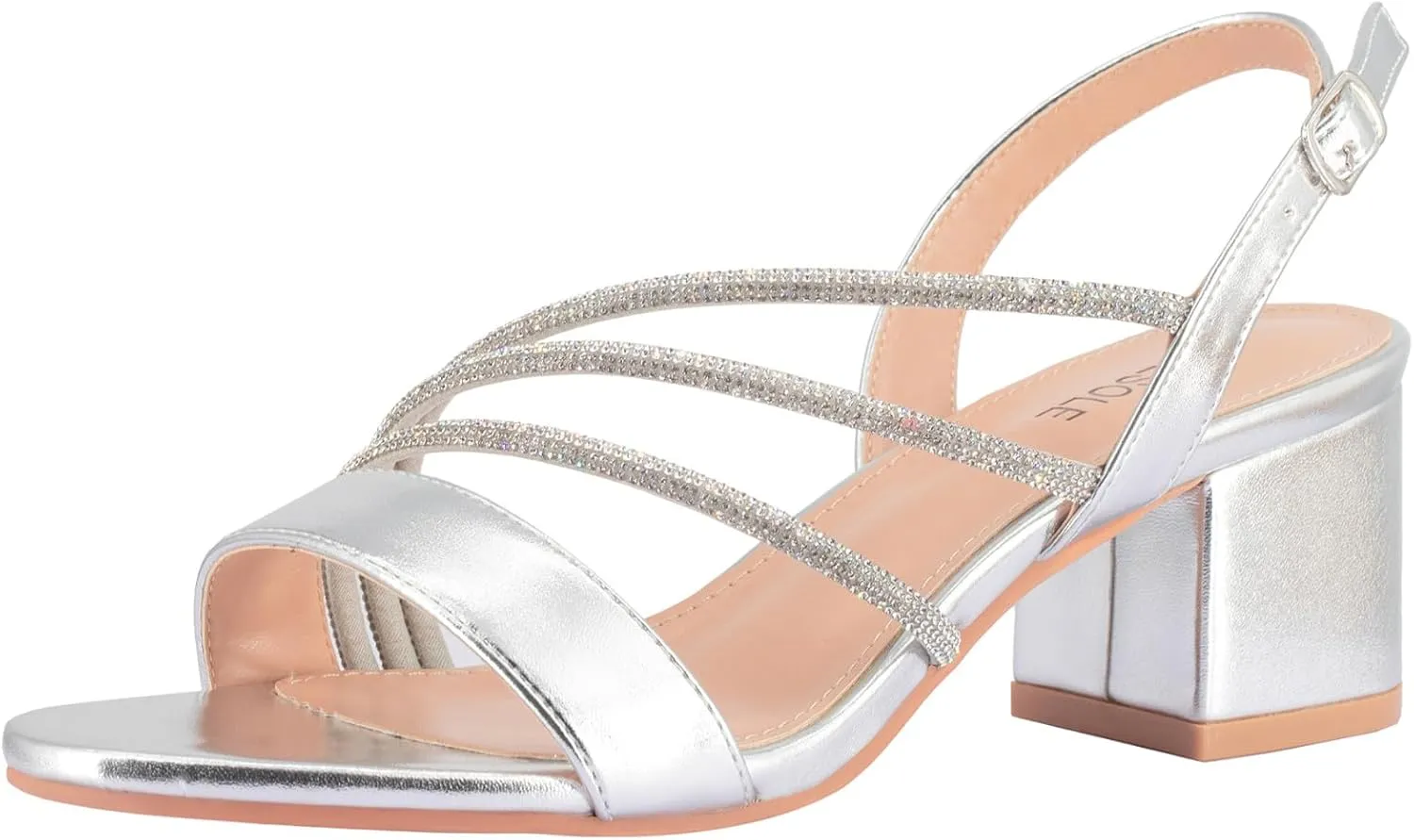 SheSole Women's Chunky Block Heels Strappy Rhinestone Sandals Wedding Formal Prom Party Dress Shoes