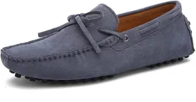 Shoes Smoking Loafer for Men Boat Shoes Genuine Leather Stitching Details Round Toe Suede Vamp Flat Heel Flexible Anti-Slip Resistant Driving Slip On (Color : Grey, Size : 6.5)