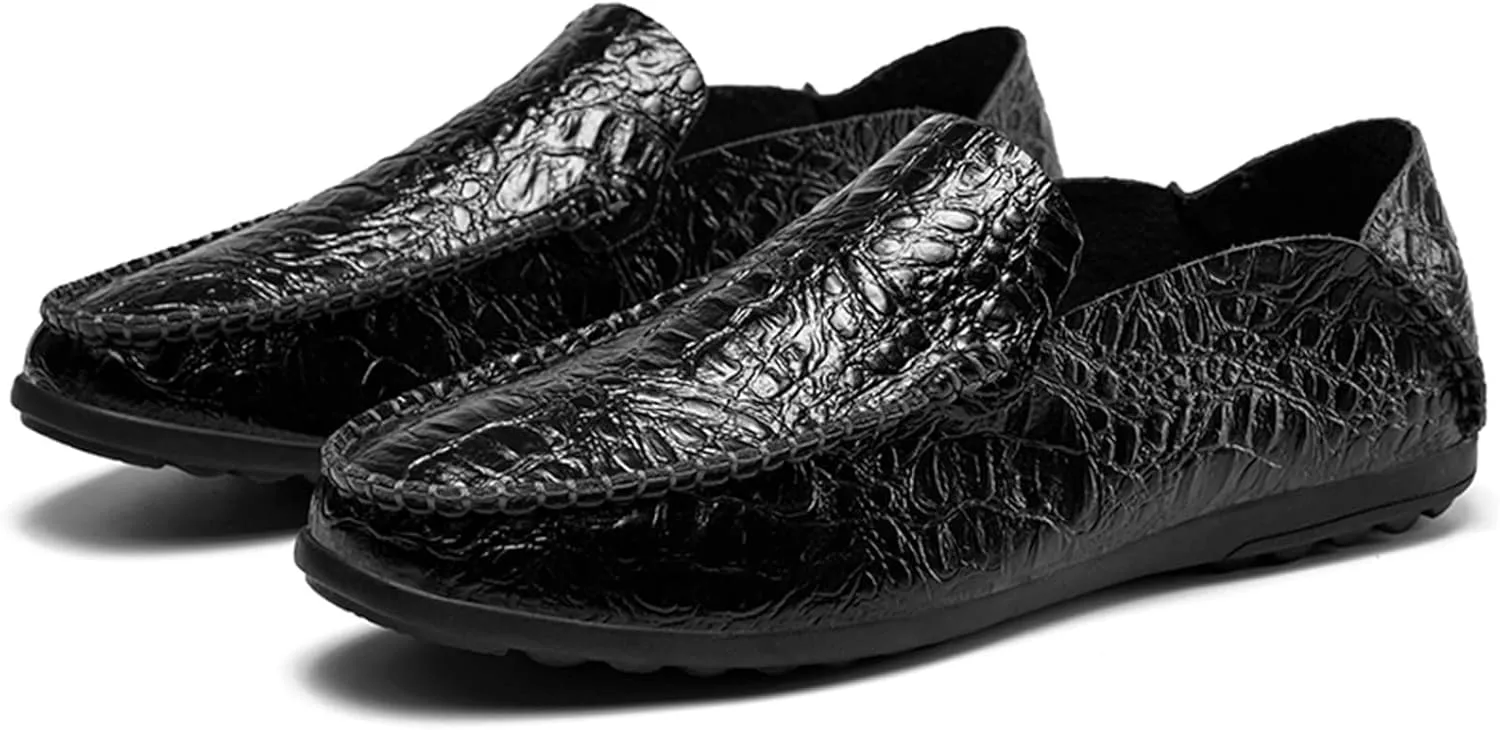 Smoking Loafer Driving Moccasins for Men Genuine Leather Stitching Details Round Toe Flat Heel Flexible Anti-Slip Resistant Lightweight Outdoor for Any Attire
