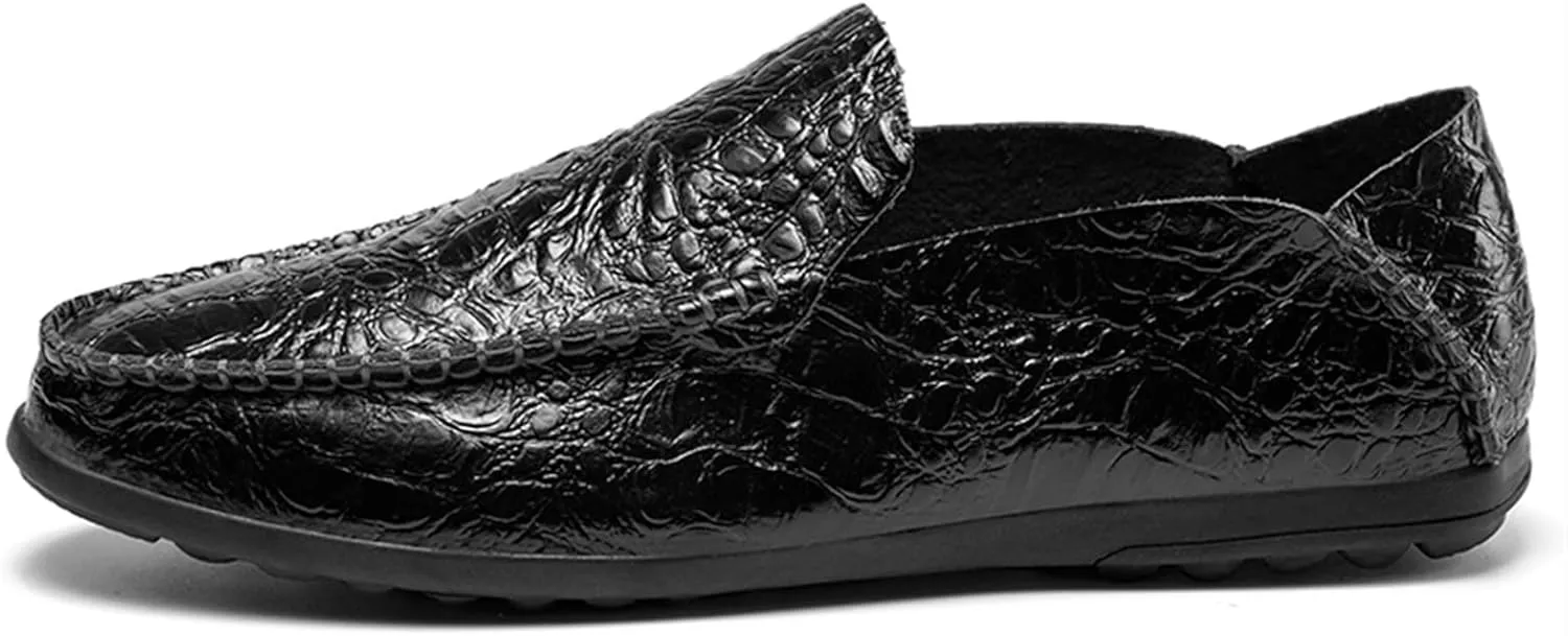 Smoking Loafer Driving Moccasins for Men Genuine Leather Stitching Details Round Toe Flat Heel Flexible Anti-Slip Resistant Lightweight Outdoor for Any Attire