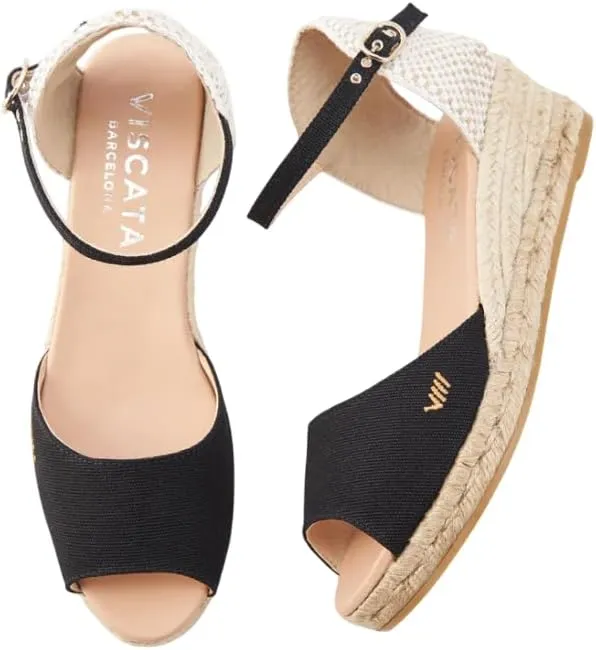 VISCATA Cavall Espadrille Canvas Low Wedges Spain Handmade 2” Heel Women's Open Toe Sandals with Breathable Organic Cotton Canvas and 100% Natural Jute Midsole for all Occasions: Casual, Work, Party