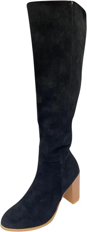 Western Boots for Women Knee High Boots Women Cowboy Boots for Women Fashion Flock Chunky High Heels Slip on Boots