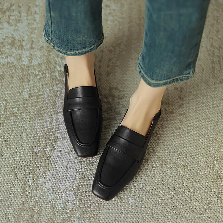 Women's Loafer Flat Dress Shoes Penny Business Casual Shoes Dressy Leather Office Work Slip on Black 0.7 Inch