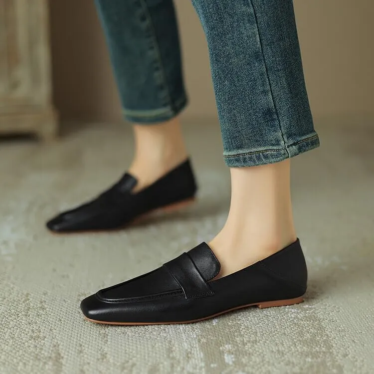 Women's Loafer Flat Dress Shoes Penny Business Casual Shoes Dressy Leather Office Work Slip on Black 0.7 Inch