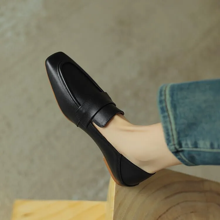 Women's Loafer Flat Dress Shoes Penny Business Casual Shoes Dressy Leather Office Work Slip on Black 0.7 Inch