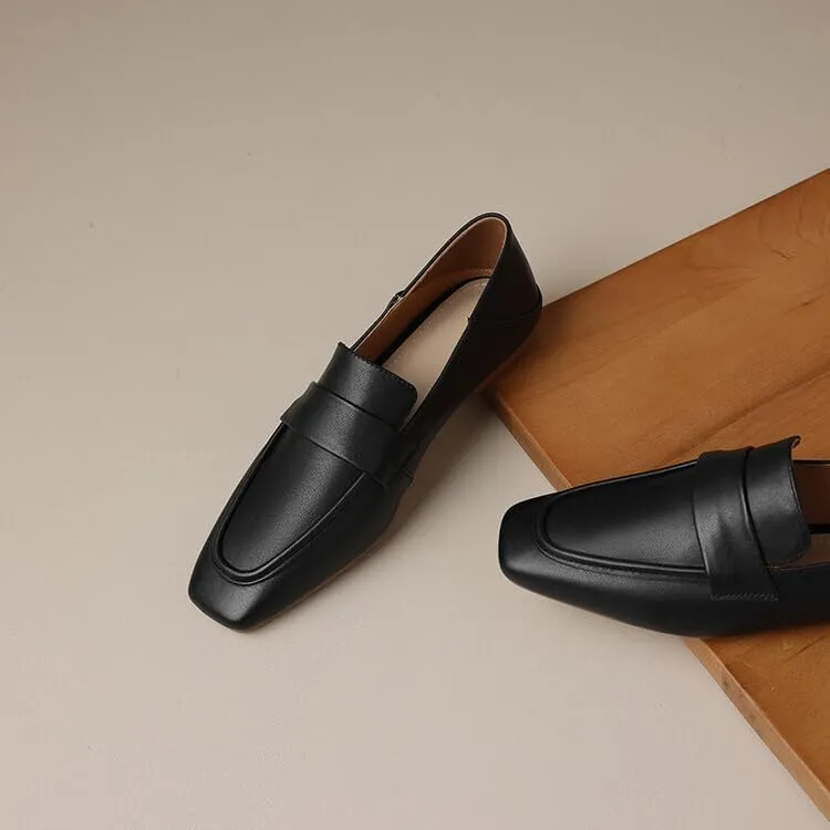Women's Loafer Flat Dress Shoes Penny Business Casual Shoes Dressy Leather Office Work Slip on Black 0.7 Inch