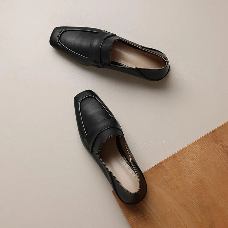 Women's Loafer Flat Dress Shoes Penny Business Casual Shoes Dressy Leather Office Work Slip on Black 0.7 Inch