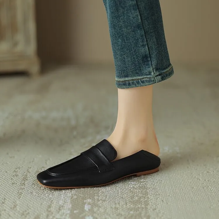 Women's Loafer Flat Dress Shoes Penny Business Casual Shoes Dressy Leather Office Work Slip on Black 0.7 Inch