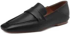 Women's Loafer Flat Dress Shoes Penny Business Casual Shoes Dressy Leather Office Work Slip on Black 0.7 Inch