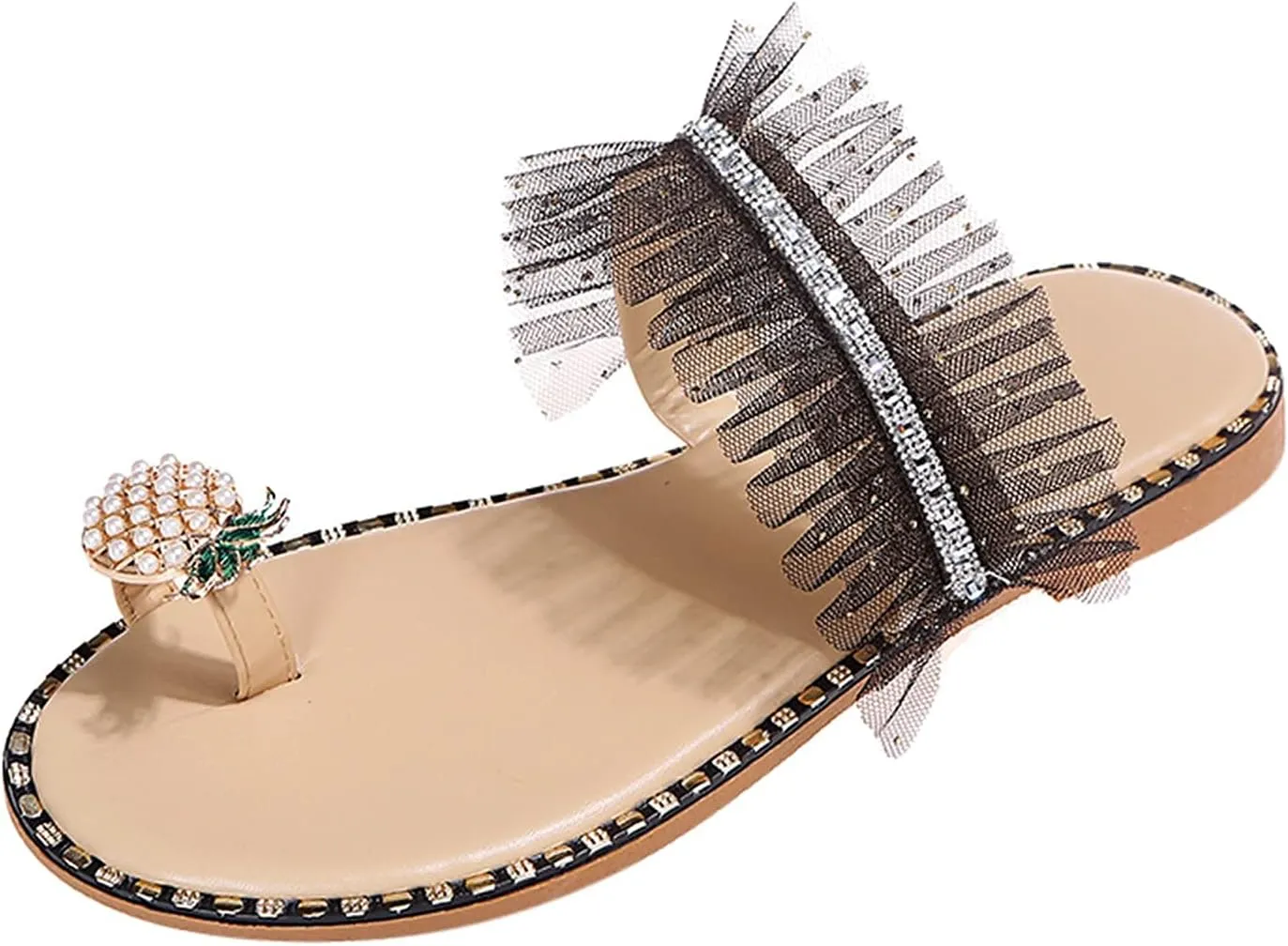 ZBYY Sandals for Women,Sweet Pineapple Rhinestone Sandals Clip Toe Flip Flops Boho Flat Slippers Summer Beach Sandals